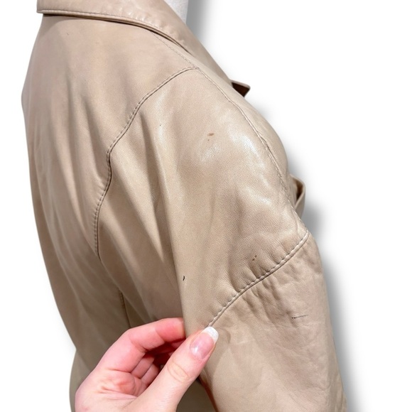 LaMatta Italian Gloveleather Buttery Soft Latte Brown Tan Wrap Shirt Dress - Picture 8 of 12